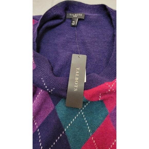 TALBOTS  PETITE WOMEN'S NYLON/LAMBSWOOL BLUE/RED/ ARGYLE  SWEATER SIZE PM  # 303 - Picture 5 of 10